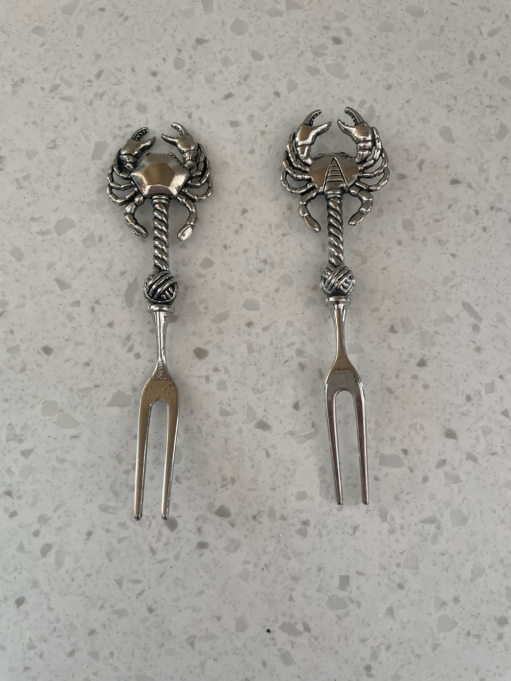 Crab-Top Seafood Cocktail Forks - Silver Tone Set of 2 Ocean Nautical Beach